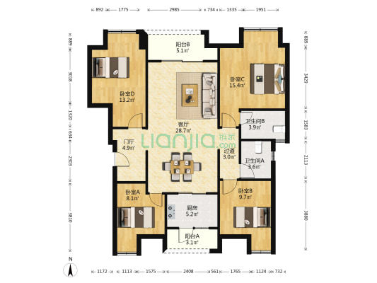 西著七里四组团 4室1厅2卫 120平方