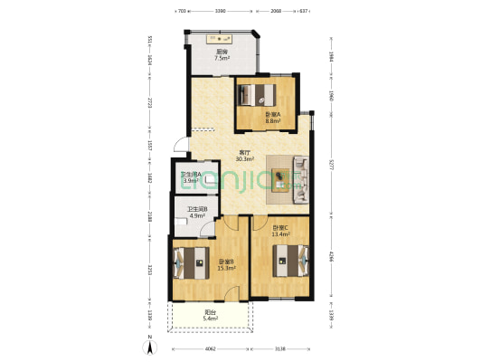 环南七村 3室1厅2卫 108平方