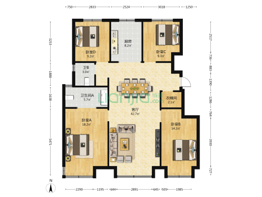 金地龙樾台 4室1厅2卫 142平方