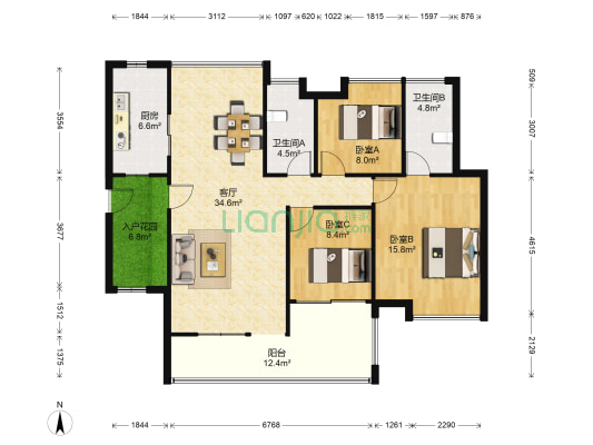 星汇金沙雅筑 3室1厅2卫 132平方