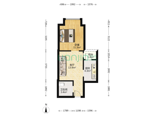 锦绣汉江二区 1室1厅1卫 47平方