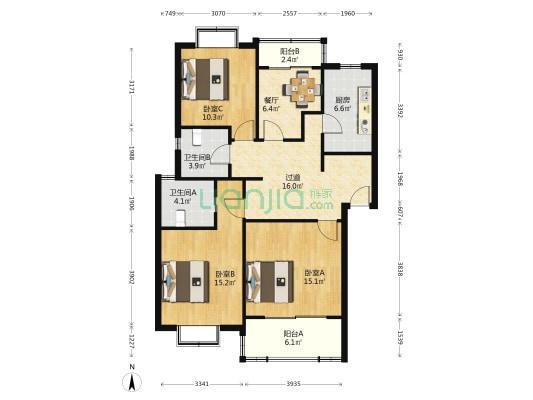 华景苑 3室1厅2卫 102平方