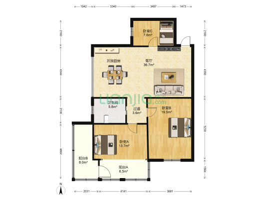 柳林公寓 3室1厅1卫 136平方