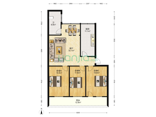 文星大道72号 3室1厅1卫 118平方