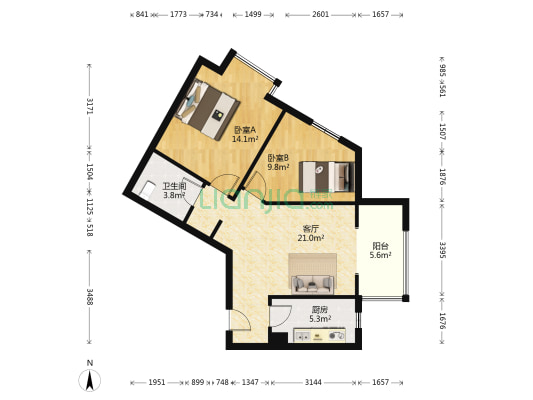 南五里堡西堡新居 2室1厅1卫 87平方