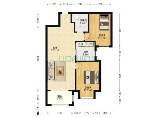东南智汇城9号院 2室1厅1卫 94平方
