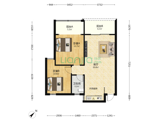 写兮山庄 2室1厅1卫 81平方