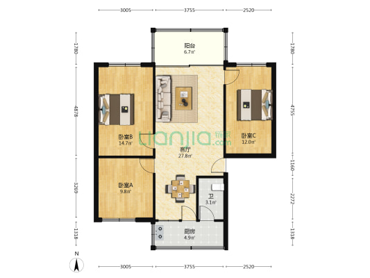 上排七号小区 3室1厅1卫 88平方