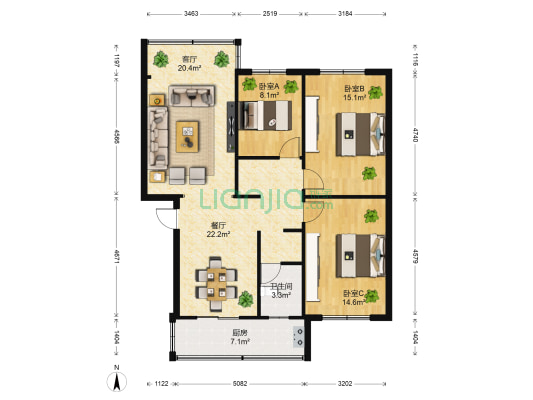 华山东路126号 3室2厅1卫 110平方