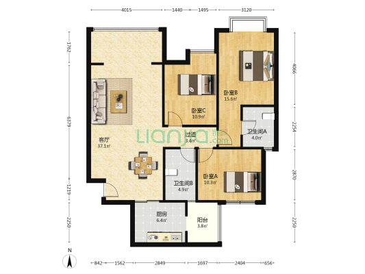 东方星座 3室1厅2卫 114平方
