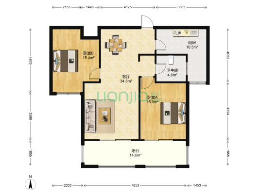 世茂东壹号 2室1厅1卫 105平方