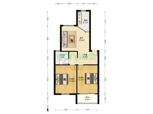 阳光新城 2室1厅1卫 84平方