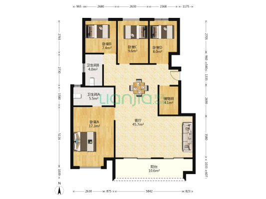 龙湖景粼玖序 4室1厅2卫 132平方