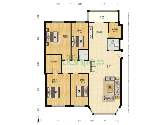 安华公寓 4室1厅2卫 203平方