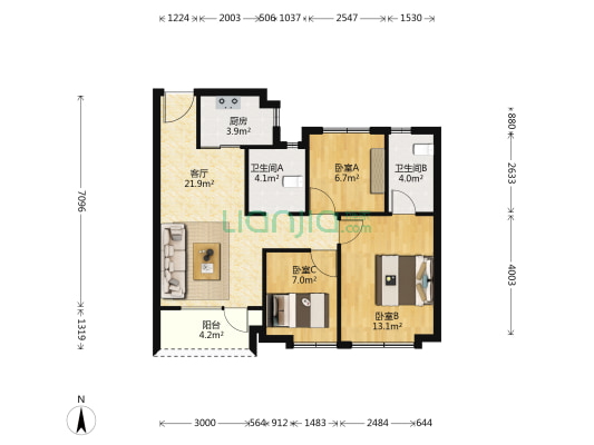 中骏·四季风华 3室1厅2卫 95平方