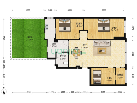 家乐楼 3室1厅1卫 107平方