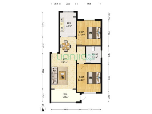 浦江世博家园四街坊 2室1厅1卫 83平方