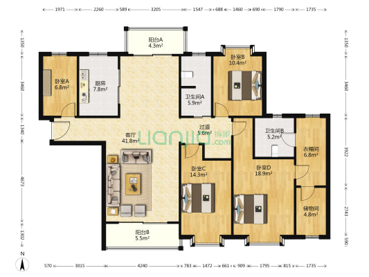 CBD中央广场 4室1厅2卫 189平方