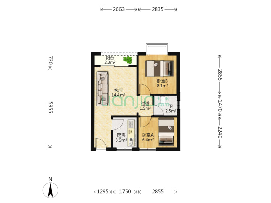 康田龙腾湾 2室1厅1卫 55平方