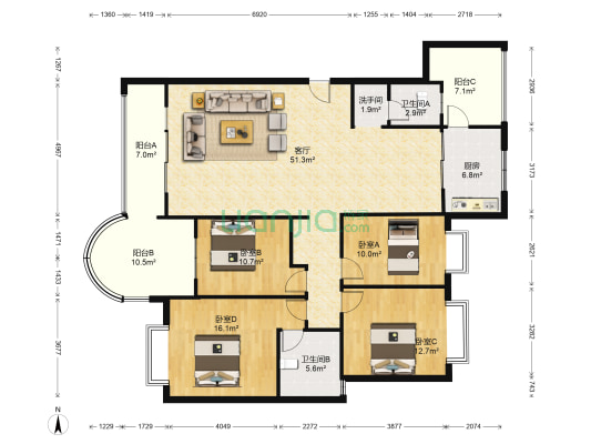 鑫逸苑 4室1厅3卫 163平方