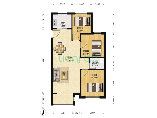 红星紫郡 3室1厅1卫 89平方