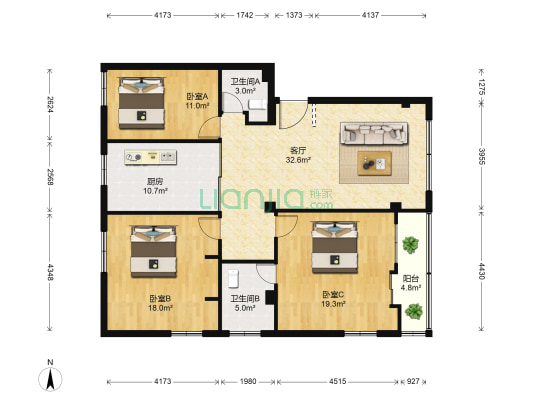瑞祥路15号 3室1厅2卫 131平方