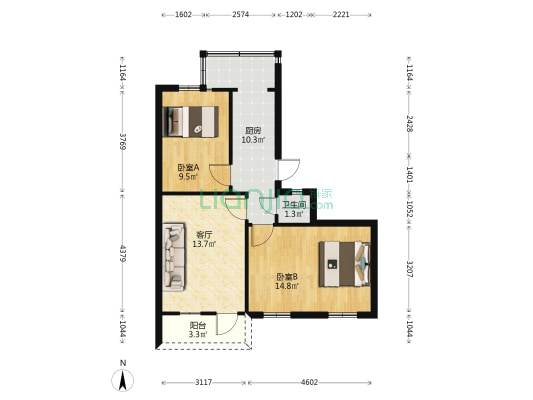 北站铁路新村小区四组团 2室1厅1卫 54平方