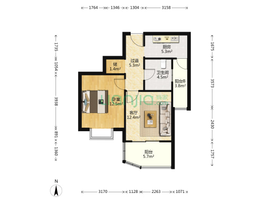 龙南公寓 1室1厅1卫 61平方