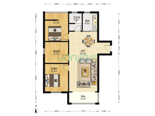 正旺U公馆 2室1厅1卫 107平方