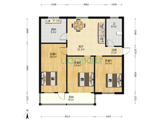 南翔路 3室1厅1卫 113平方
