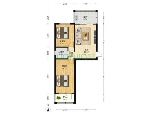 邯农高校专属院 2室1厅1卫 55平方