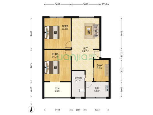 长福苑 3室1厅1卫 89平方