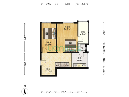 筑东巷2号 2室1厅1卫 54平方