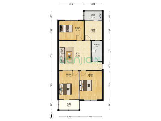 市政宿舍德昌里 3室2厅1卫 100平方