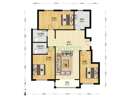 花语印象 3室1厅2卫 127平方