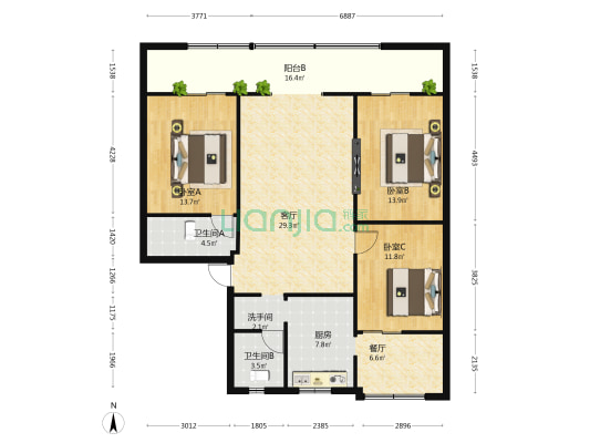 银星楼 3室2厅3卫 133平方