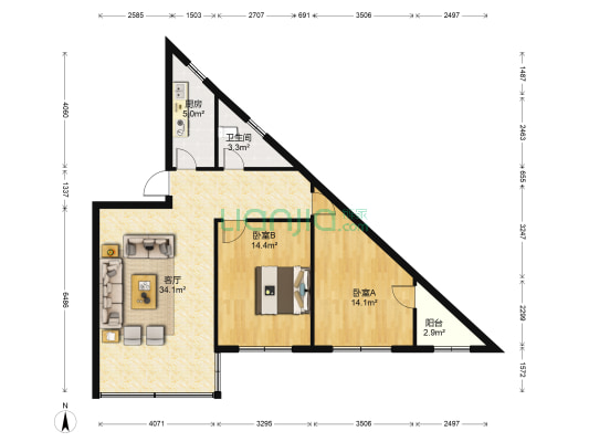 三江佳苑 2室1厅1卫 86平方