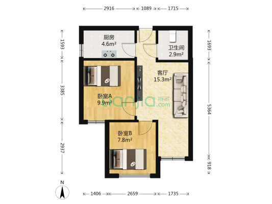 合能洋湖公馆一期 2室1厅1卫 58平方