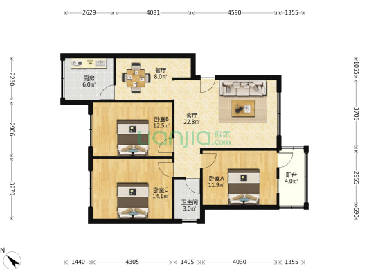怡心苑 3室2厅1卫 99平方