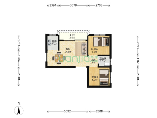 新富街 2室1厅1卫 44平方