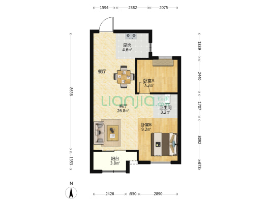 澜悦花园C区 2室1厅1卫 75平方