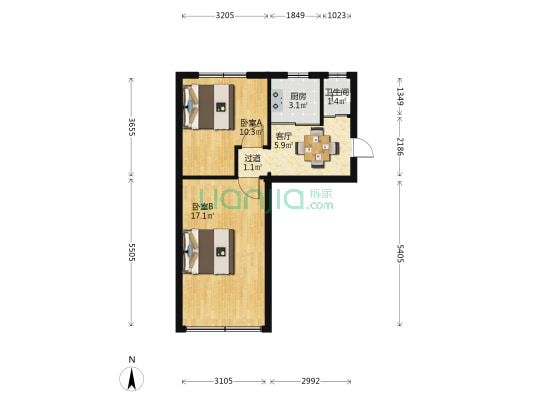 毛纺厂宿舍 2室1厅1卫 48平方