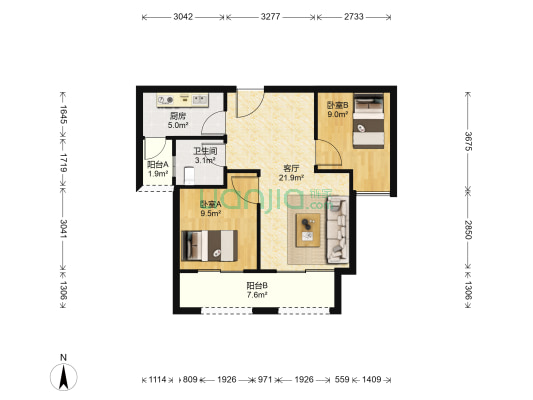 力帆翡翠郡 2室1厅1卫 65平方