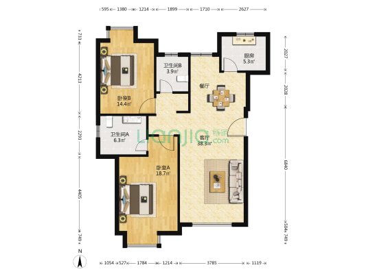 西民旺苑 2室1厅2卫 114平方