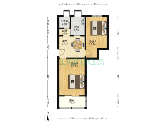塔北街 2室1厅1卫 60平方