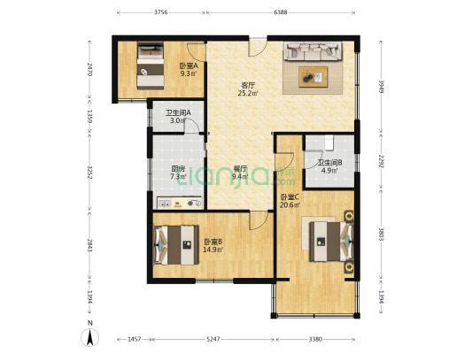 馨建小区 3室2厅2卫 112平方