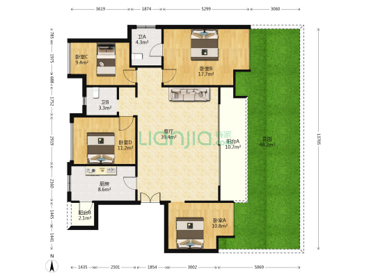 礼悦江山 4室1厅2卫 134平方