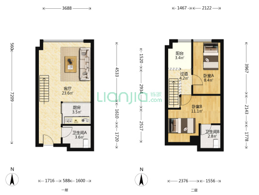 华论南商大厦 2室1厅2卫 46平方