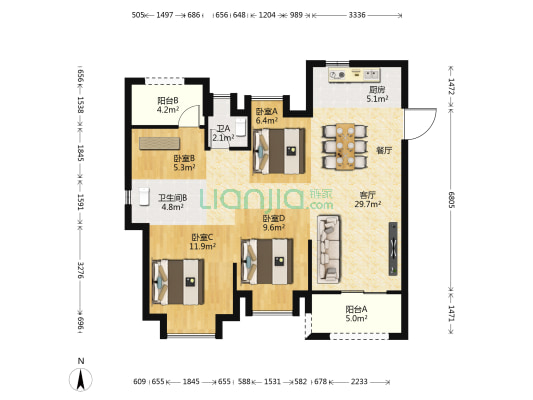 金辉优步悦山 4室2厅2卫 103平方