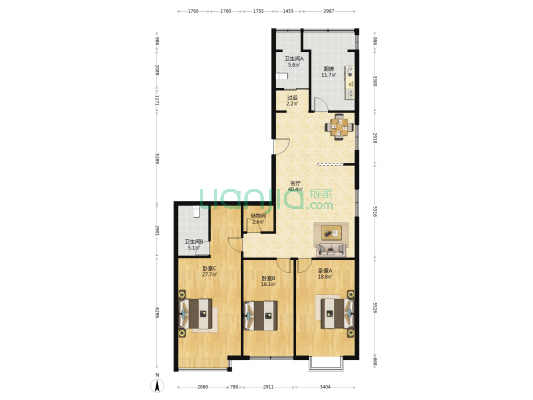 和平花园南区 3室1厅2卫 174平方